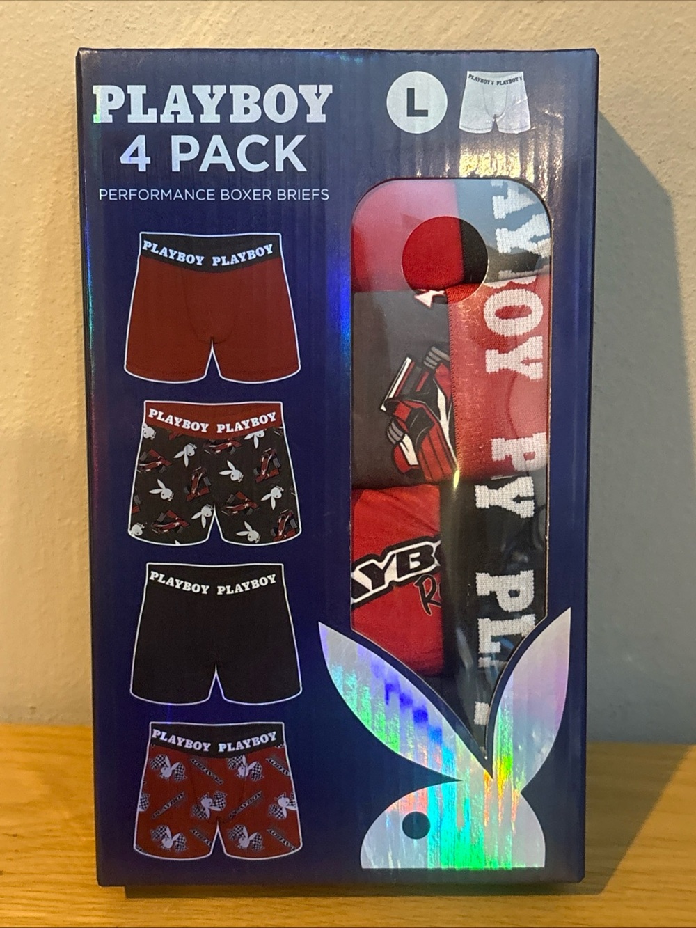 Playboy Men's Performance Moisture Wicking Stretch Boxer Briefs 4-Pack Large New